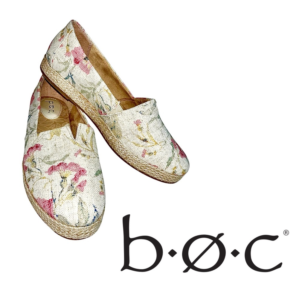 ☀️ b.o.c. Cream and Pink Espadrille Flats with Floral Accents - Picture 3 of 15